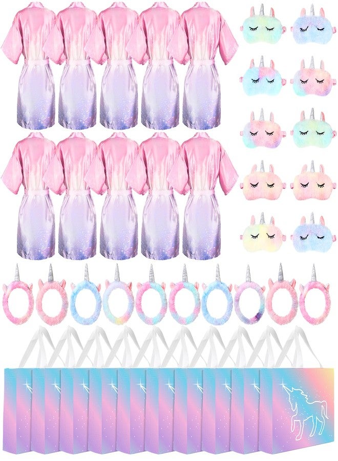 Maiteenly 10 Sets Unicorn Spa Party Supplies for Girls Include Spa Satin Robe Headband Eye Mask Handbag Spa Sleepover Party Favors - Image 1